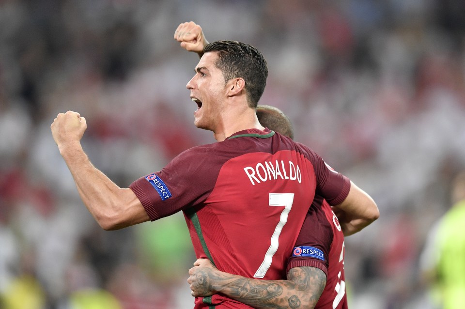  Cristiano Ronaldo celebrates after seeing Portugal march into the semi-finals as their penalty shoot-out victory over Poland in the quarter-final