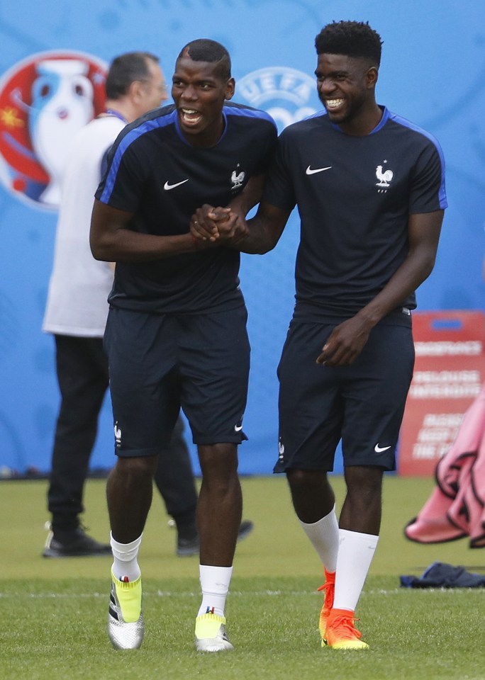  France duo Paul Pogba and Samuel Umtiti joke about in training together