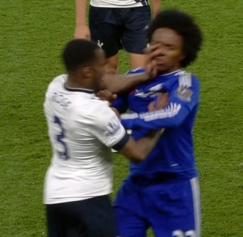  Tottenham left-back Danny Rose clashes with Willian in one of the flashpoints