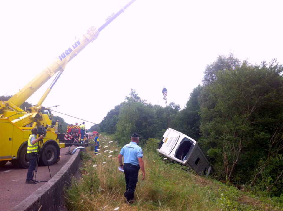  Thirteen teens were injured after the bus toppled into a ditch on a stretch of motorway near Lons-le-Saunier