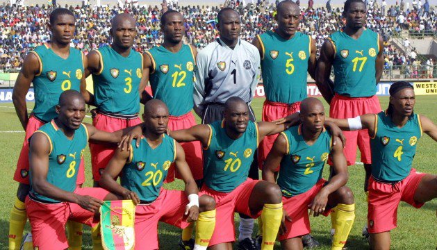  Cameroon also had this sleeveless kit that was banned for the 2002 World Cup