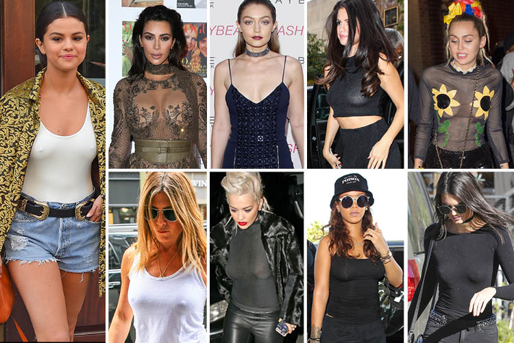 Jennifer Aniston is not the only celeb spotted going bra-free