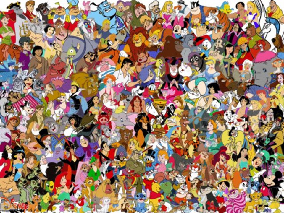 Can you spot the Disney princesses in this cartoon drawing?