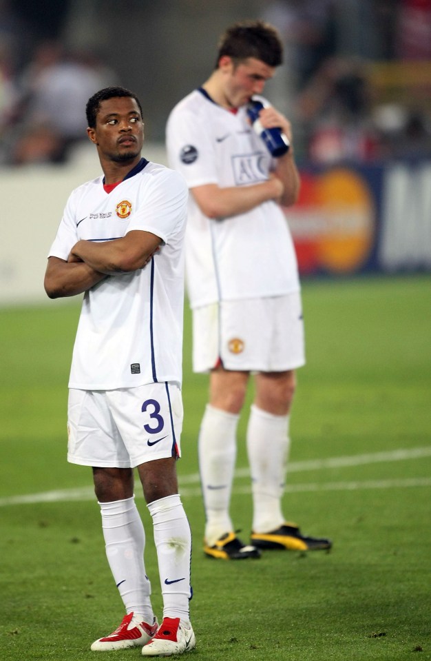 ROME, ITALY - MAY 27: Patrice Evra of Manchester United shows his disappointment after the UEFA Champions League Final between FC Barcelona and Manchester United at the Stadio Olimpico on May 27 2009 in Rome, Italy. (Photo by John Peters/Manchester United via Getty Images)