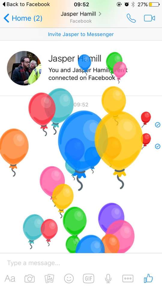  This is what happens when you send a balloon emoji on Facebook Messenger