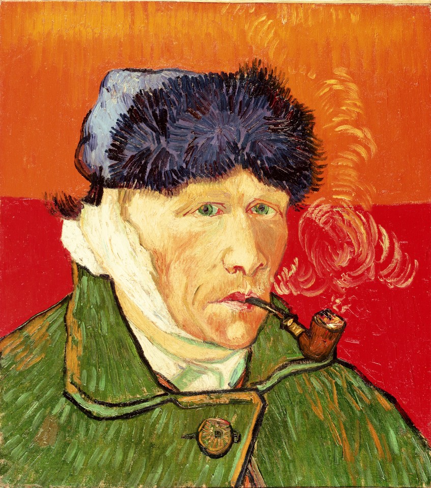  A famous Van Gogh work titled 'Self Portrait with Bandaged Ear and Pipe' from 1889