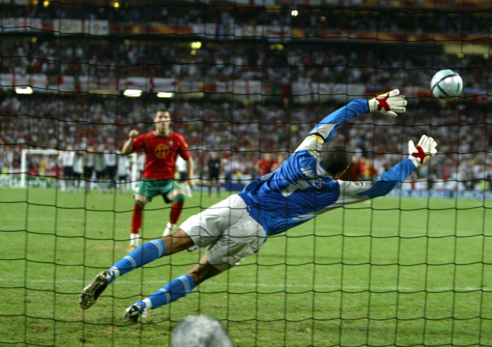  Cristiano Ronaldo fires past David Seaman at Euro 2004 while Sven was in charge