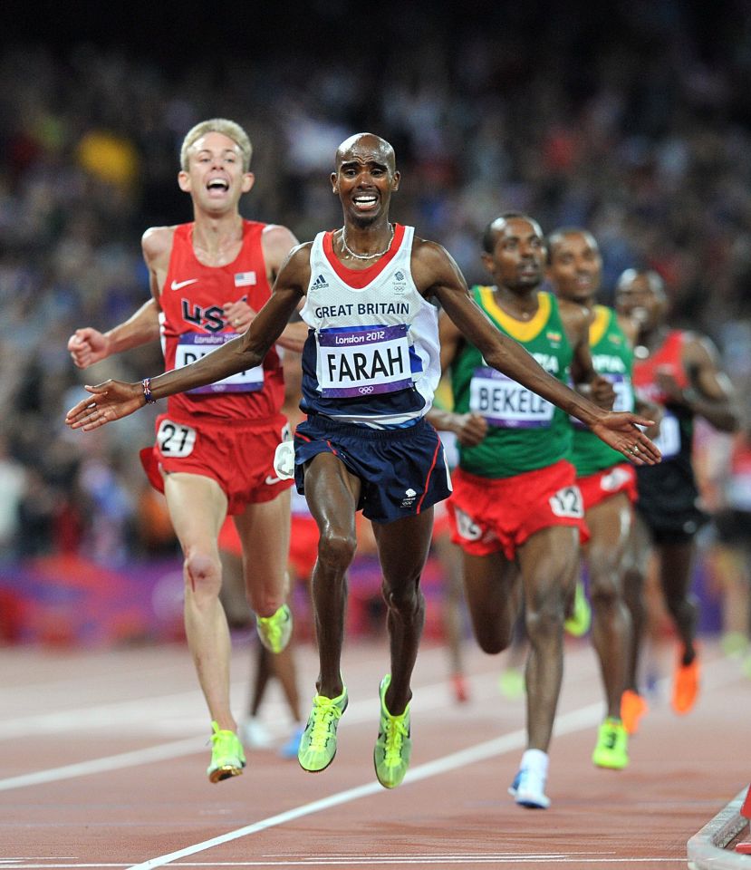  Mo Farah celebrates winning the Men's 10,000m final at the Olympic Stadium, London a feat he hopes to replicate in Rio