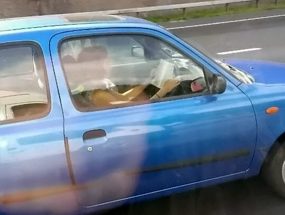 A woman driver pictured reading her book at the wheel whilst travelling at 70mph along the M1 MOTORWAY. See NTI story NTIBOOK. A woman drove ten miles down the middle of a busy motorway - reading a book at the wheel. Builder Andrew Stonham was heading home on the M1 in Leicestershire when he spotted the reckless act. He said the woman was alone in a Nissan Micra with the book spread across her steering wheel and travelling at around 70mph. He first saw her around junction 25 - and continued alongside her until junction 27 ten miles away.