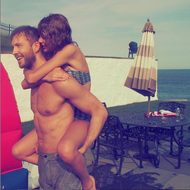  Taylor is a fan of piggybacks and jumped on board her then hot boyfriend Calvin's back last year