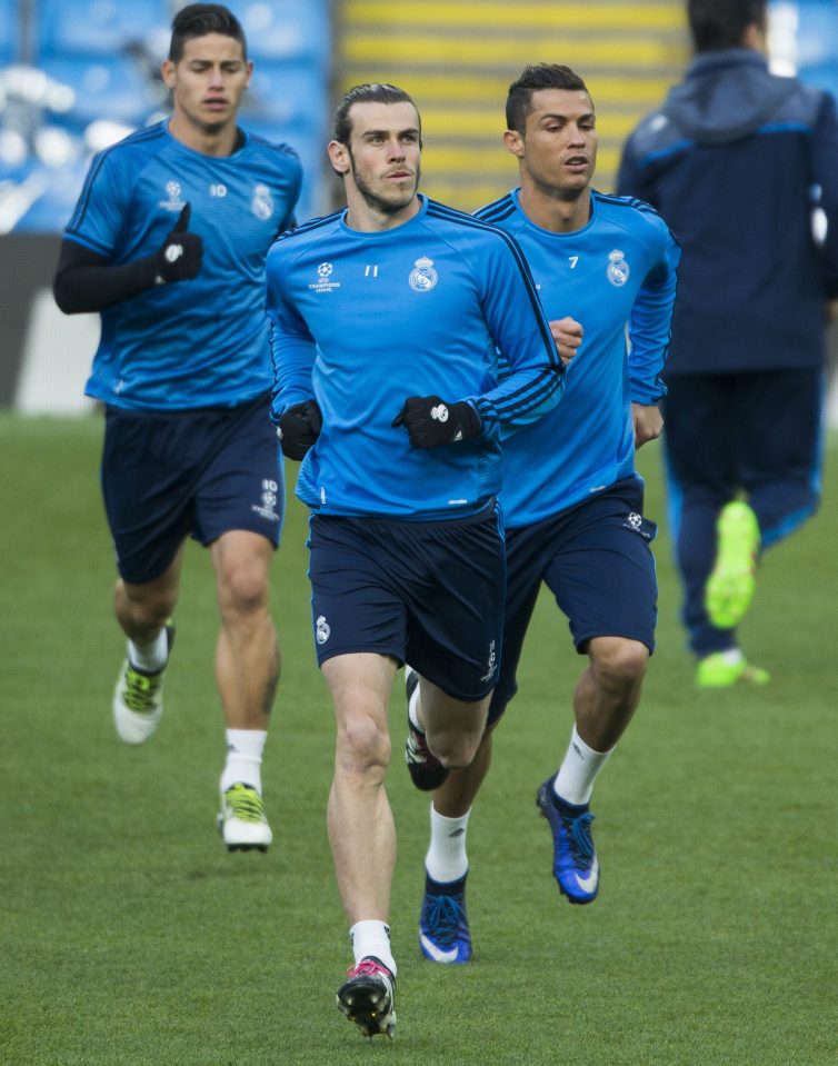  Gareth Bale and Cristiano Ronaldo during Real Madrid training