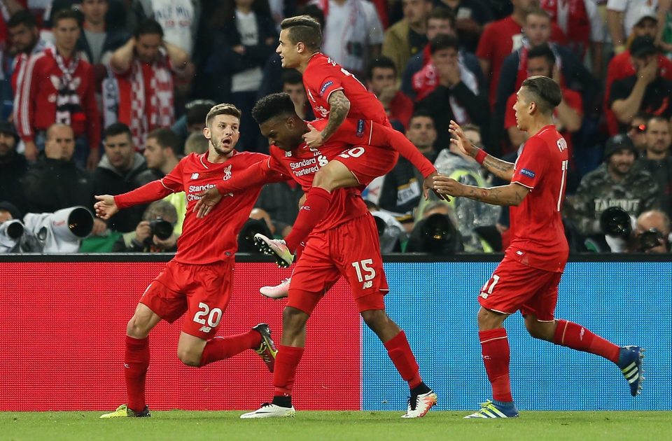 Liverpool players rush to congratulate goalscorer Sturridge - but the night would end in misery for the Reds