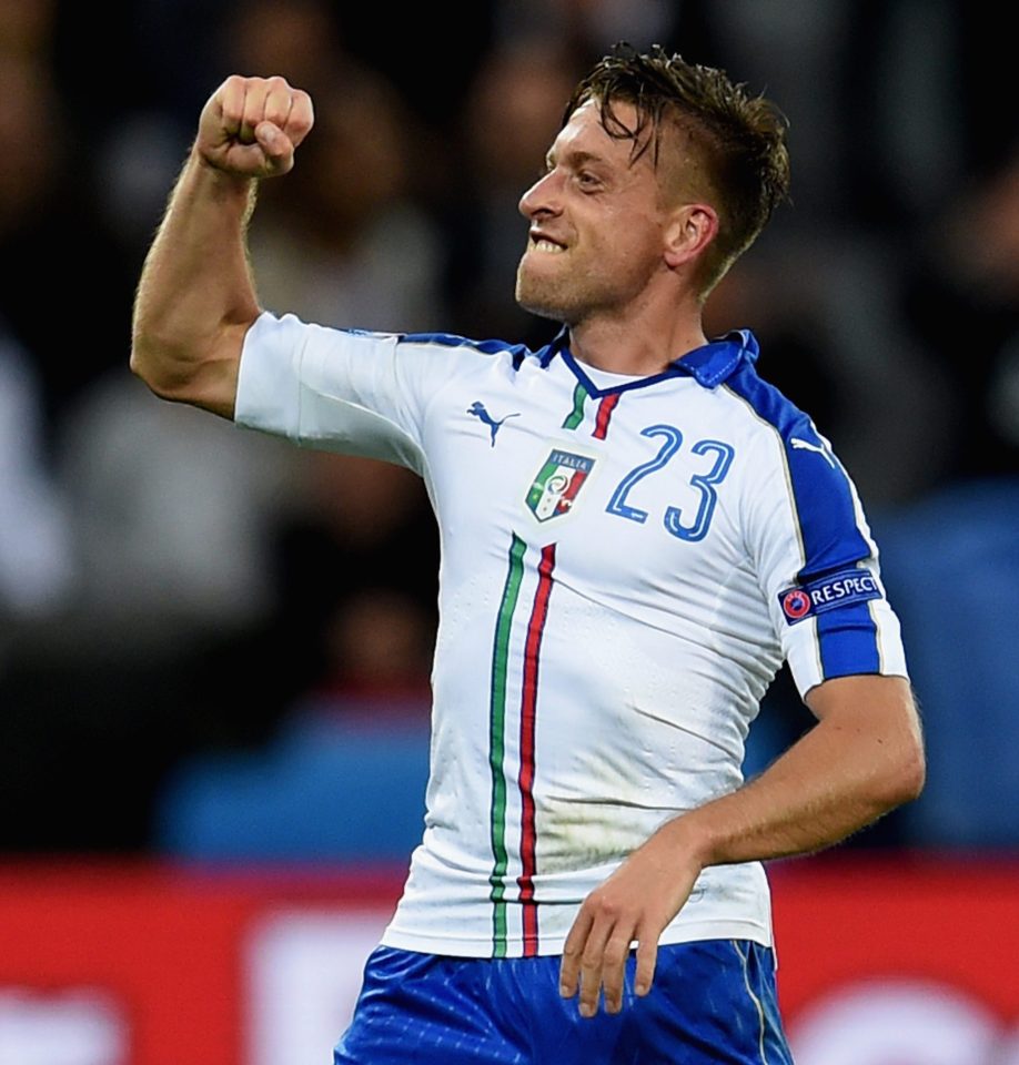  Emanuele Giaccherini celebrates goal for Italy against Belgium in Euro 2016 opener