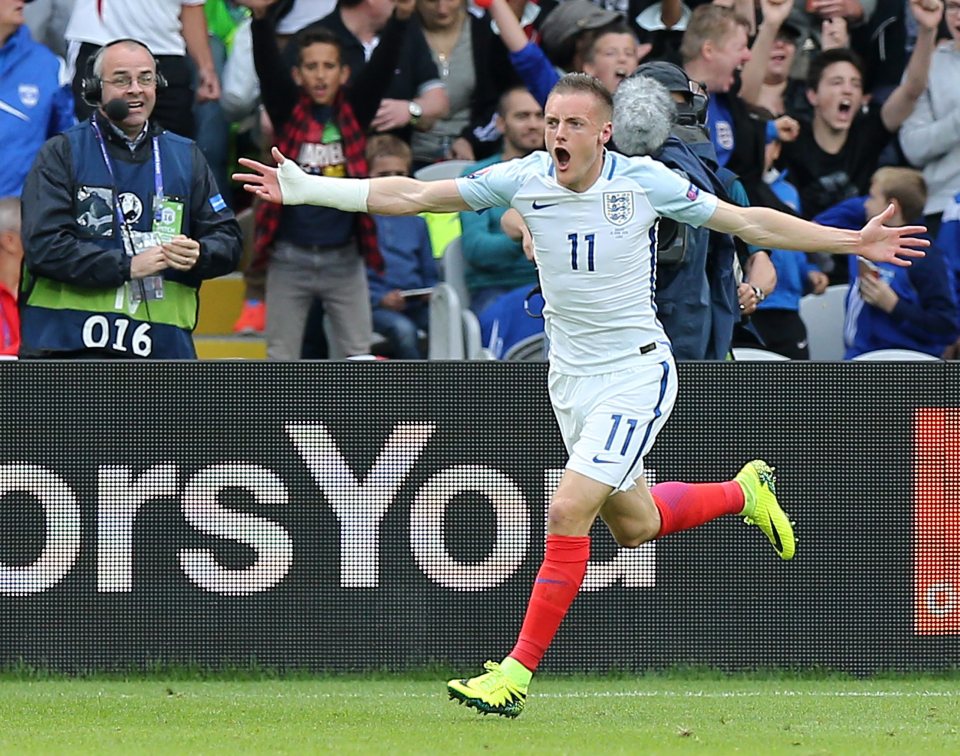  Vardy celebrates after scoring for England at Euro 2016