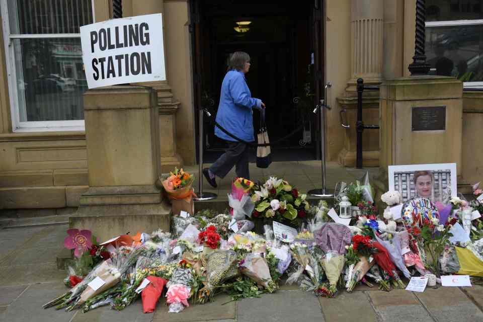  Floral tributes to murdered MP Jo Cox outside Batley Town Hall