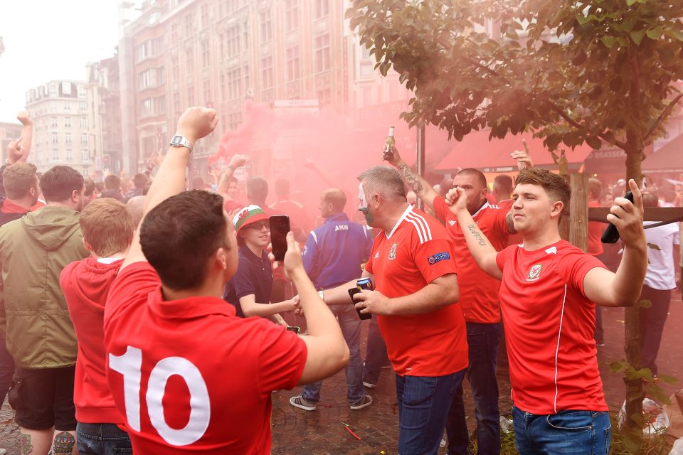  Wales fans soak up the atmosphere in Lille City Centre ahead of tonight's Euro 2016 quarter-final against Belgium