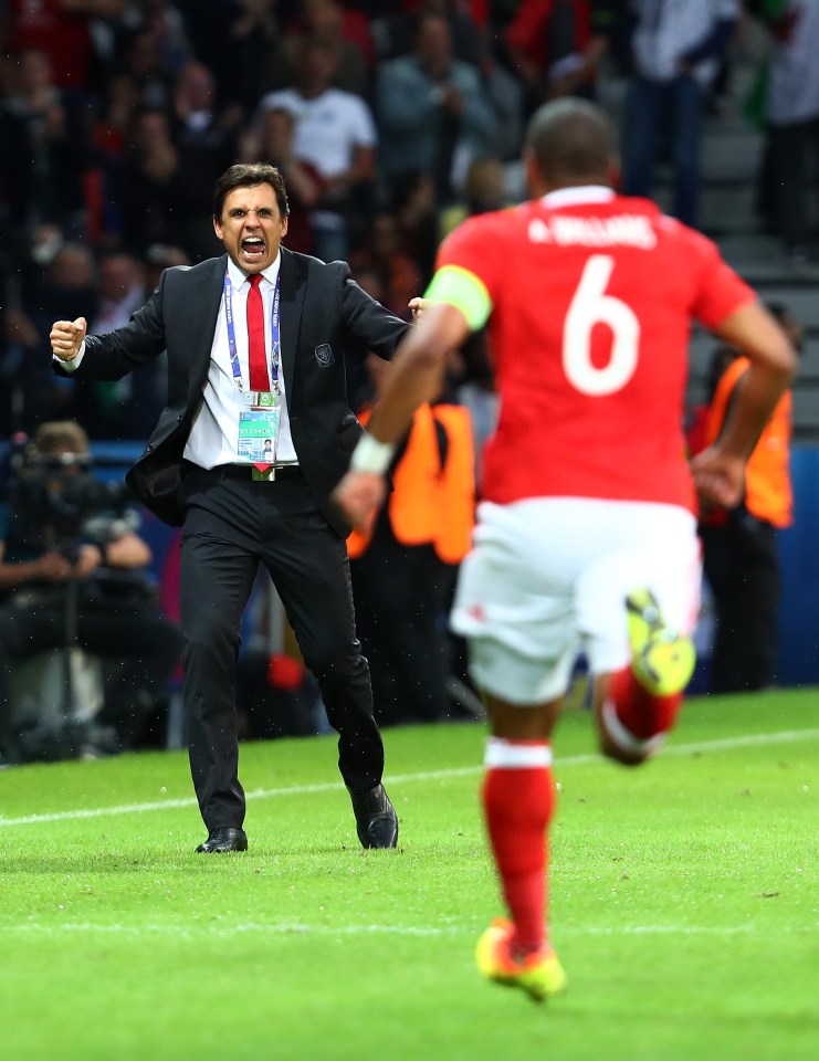  Ashley Williams ran towards the Wales manager Chris Coleman