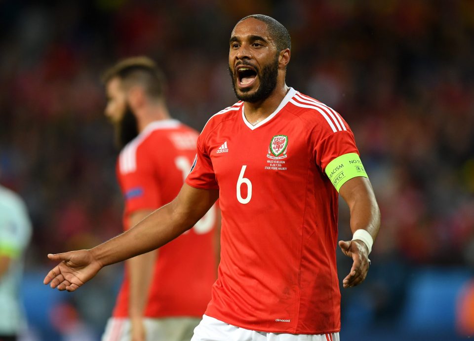 LILLE, FRANCE - JULY 01: Ashley Williams of Wales gestures during the UEFA EURO 2016 quarter final match between Wales and Belgium at Stade Pierre-Mauroy on July 1, 2016 in Lille, France. (Photo by Matthias Hangst/Getty Images)