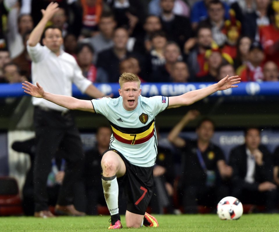 De Bruyne appeals in vain during the shock quarter-final defeat to Wales