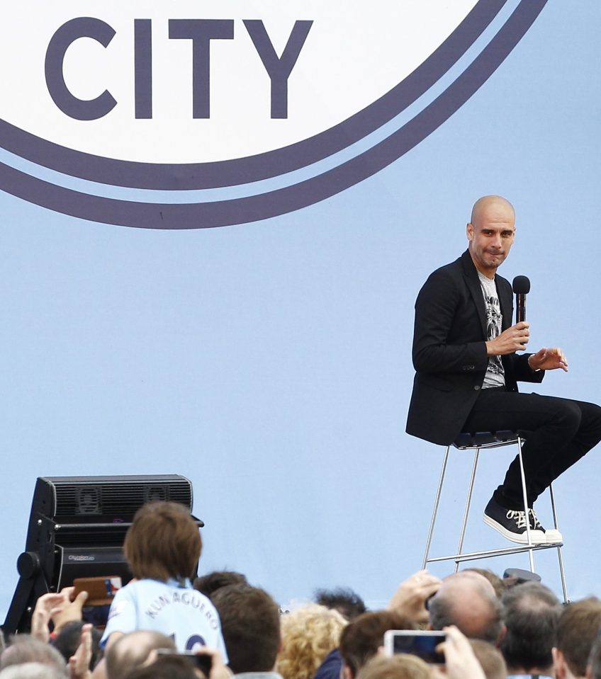  Pep Guardiola addressed the fans outside the City Academy stadium