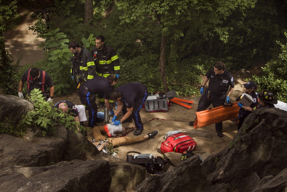  Emergency services bandage Connor's mangled limb in New York's Central Park