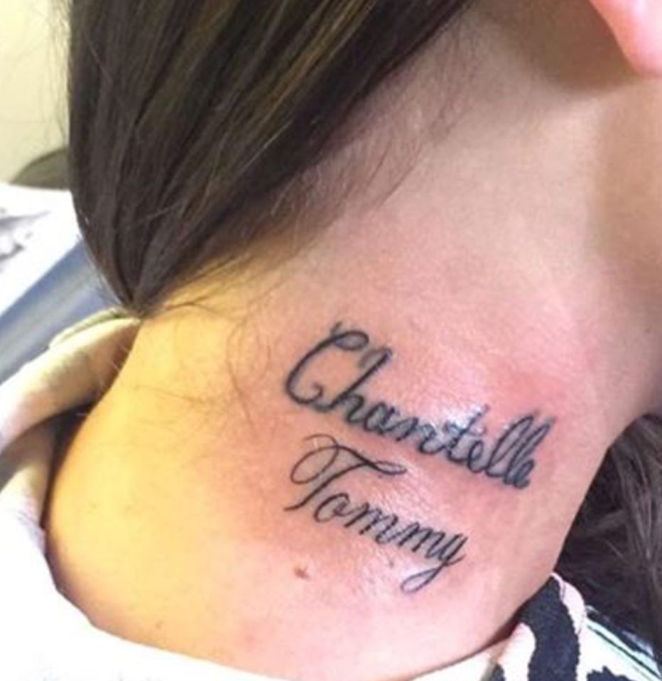  Chantelle shocked fans with her tattoo of Tommy's name on her neck