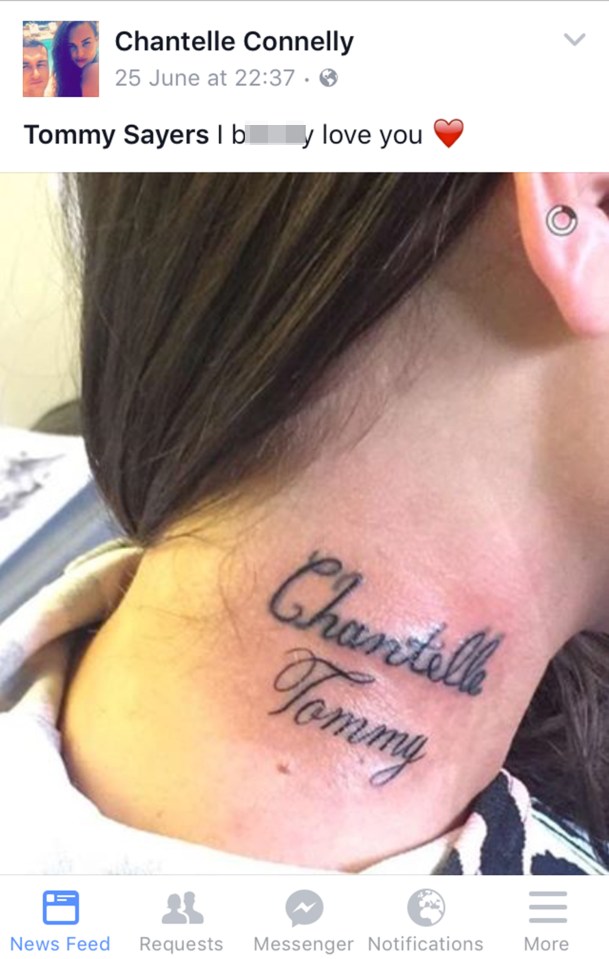  Chantelle had his named tattooed on her neck recently