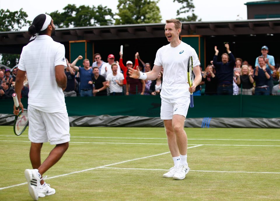  Jonny Marray and Adil Shamasdin celebrate victory yesterday during men's double match