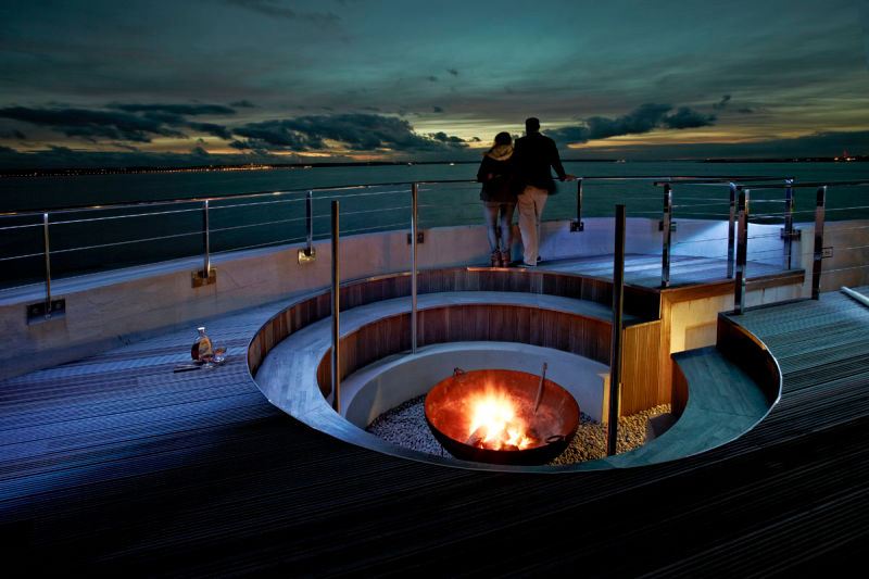  Spitbank Fort has an authentic fire pit on its top deck, where residents can relax in style