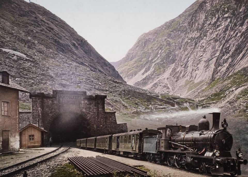 Another European scene features this steam train shot in the Swiss mountains in March 1901