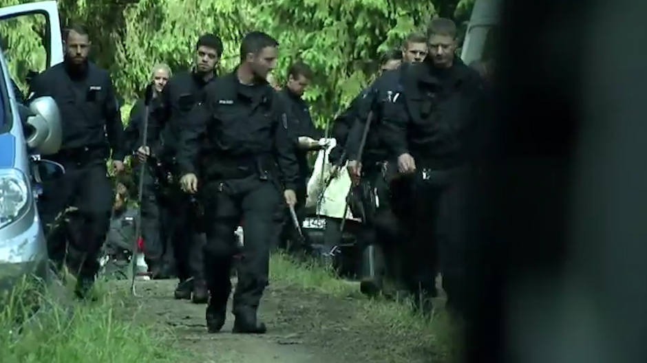 More than 100 police descended into the forest to conduct further searches for clues into Peggy's disappearance 