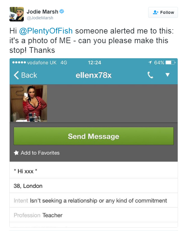  She posted a screengrab on Twitter as she got in touch with the dating site