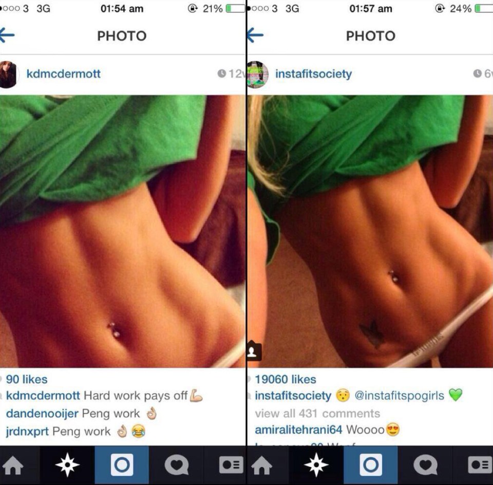  Kady posted the picture on the left, but masterfully cropped out the model's tattoo