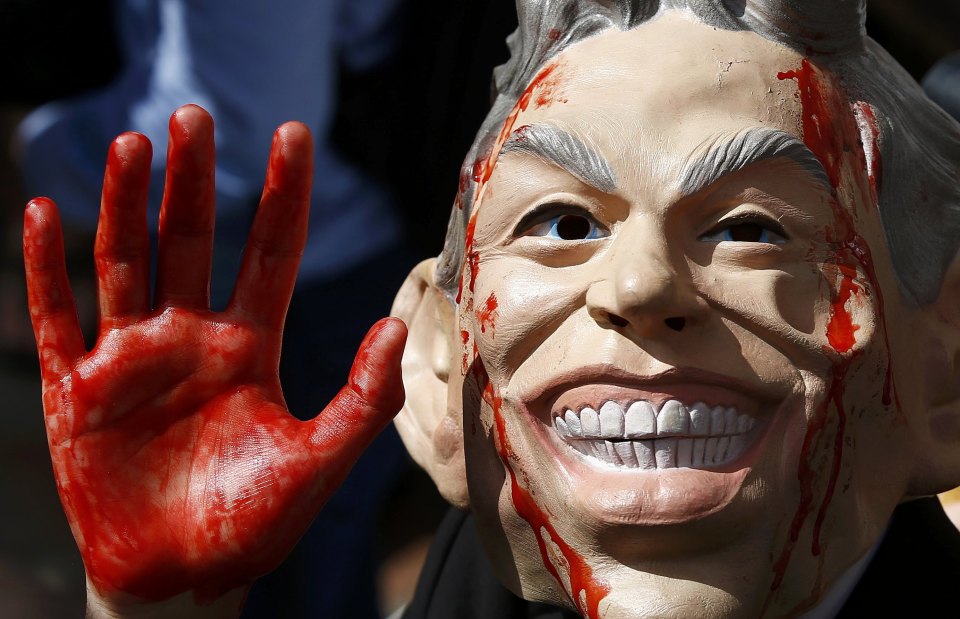  Protesters believe Tony Blair has blood on his hands over the Iraq War