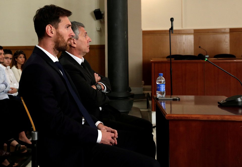  Lionel Messi sits in court with father Jorge Horacio Messi during trial for tax fraud in Barcelona last month