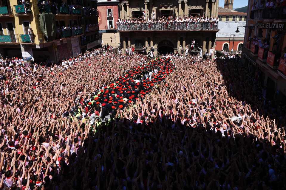  A band performs in the square prior to the launch of the festival, which kicks off after a firecracker called a 'chupinazo' is set off