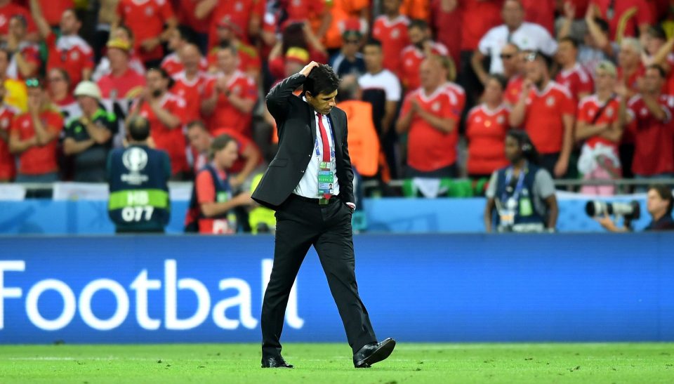  Chris Coleman shows his dejection as Wales are eliminated from Euro 2016