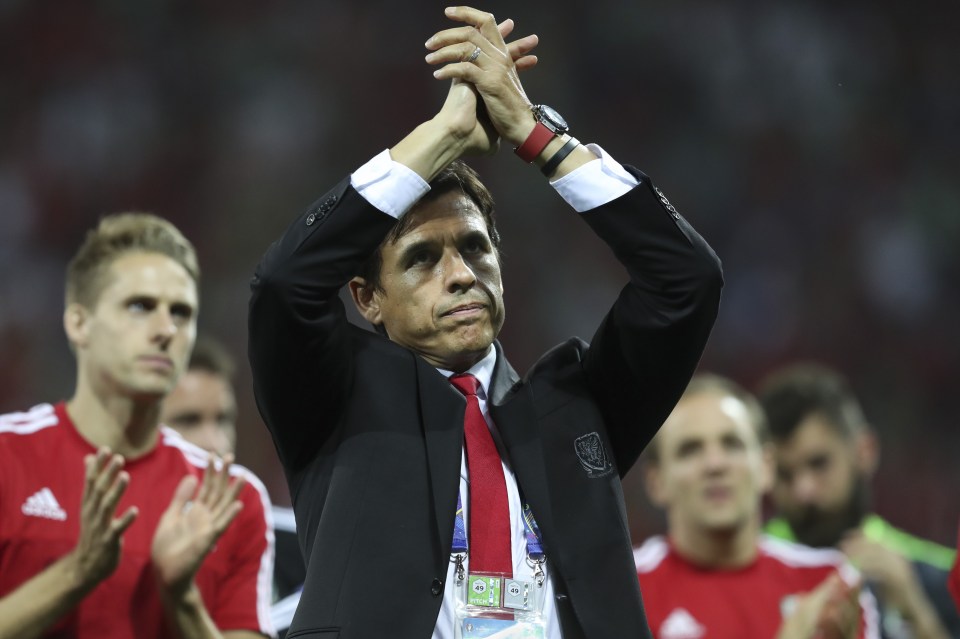  Chris Coleman acknowledges the Wales fans after defeat to Portugal