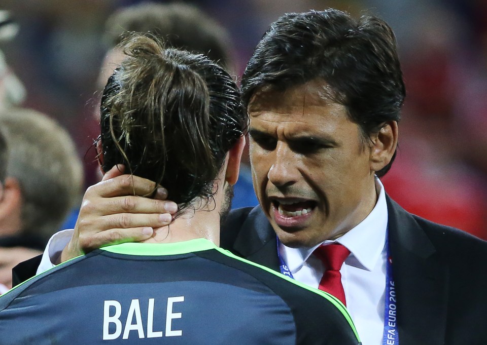  Chris Coleman consoles Gareth Bale after Wales were eliminated from Euro 2016