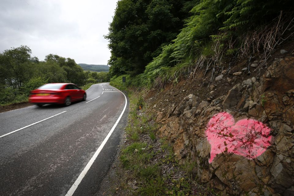  A heart was painted onto a roadside next to the loch in Scotland as locals tried to come to terms with the tragedy