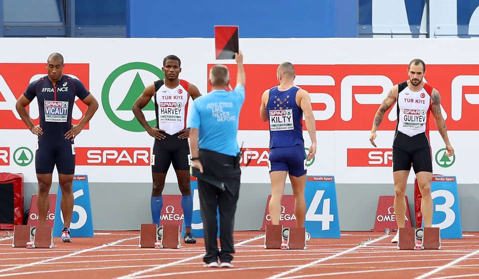  Great Britian's Richard Kilty is disqualified from European Championships