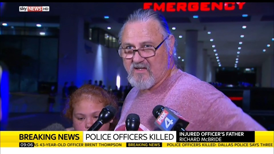  Richard McBride, the father of injured police officer Misty, talks to the media