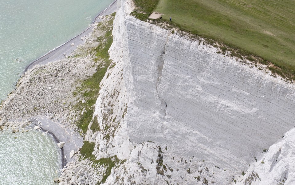  A large crack as appeared in the chalk cliffs at Beachy Head in Eastbourne