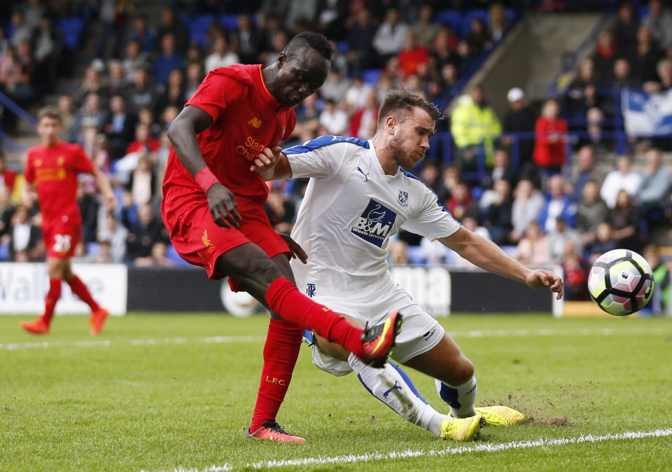  Sadio Mane tries his luck during Liverpool debut in pre-season clash with Tranmere