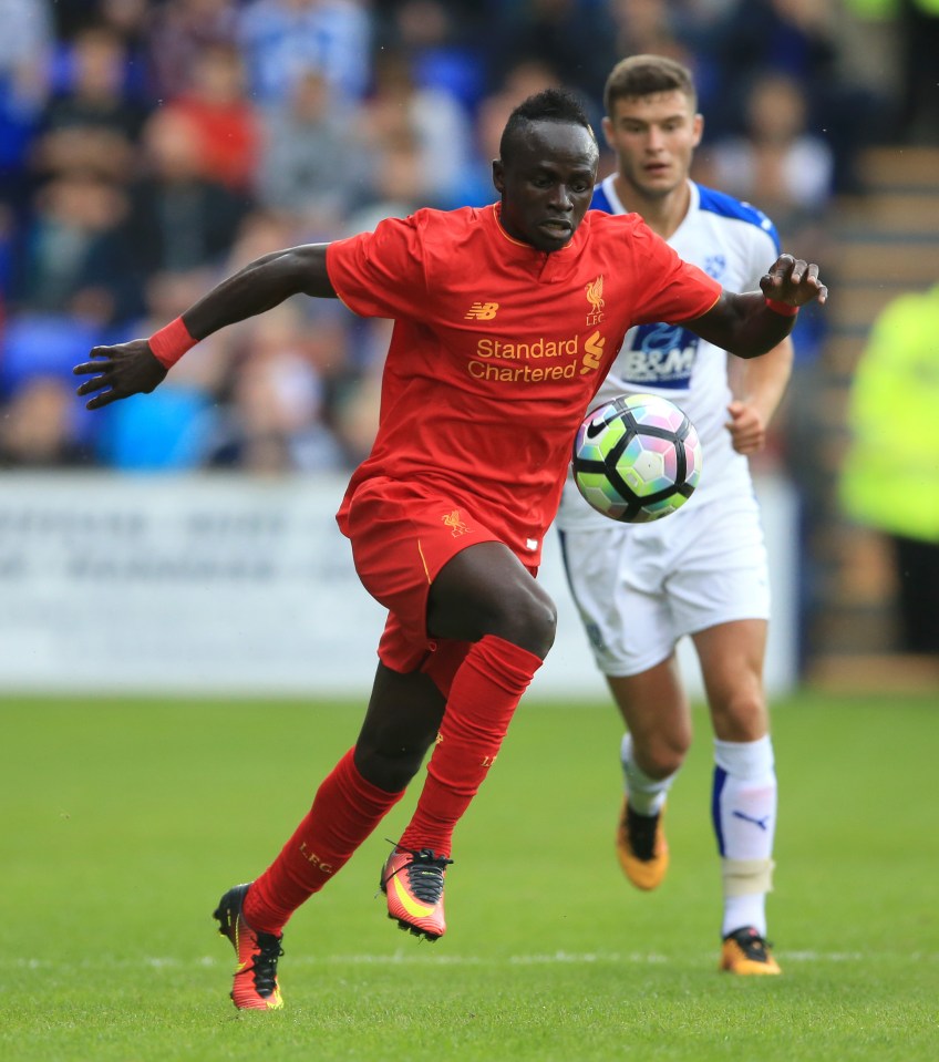 Liverpool's Sadio Mane during the pre-season match at Prenton Park, Birkenhead. PRESS ASSOCIATION Photo. Picture date: Friday July 8, 2016. See PA story SOCCER Tranmere. Photo credit should read: Nigel French/PA Wire. RESTRICTIONS: EDITORIAL USE ONLY. No use with unauthorised audio, video, data, fixture lists, club/league logos or "live" services. Online in-match use limited to 45 images, no video emulation. No use in betting, games or single club/league/player publications