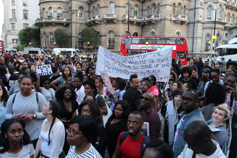  Hundreds joined in the protest through London tonight