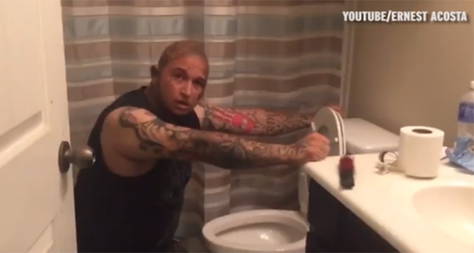  Ernest is seen projectile vomiting in his bathroom