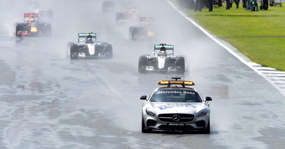  First five laps of the race were behind safety car at rainy Silverstone