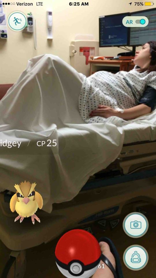  A Pokémon Go player proved that he wasn't stopping for anything - not even his wife giving birth