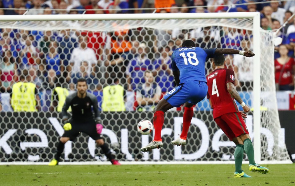 Moussa Sissoko lets fly from 25-yards as France attempt to break down Portugal in the Euro 2016 final in Paris